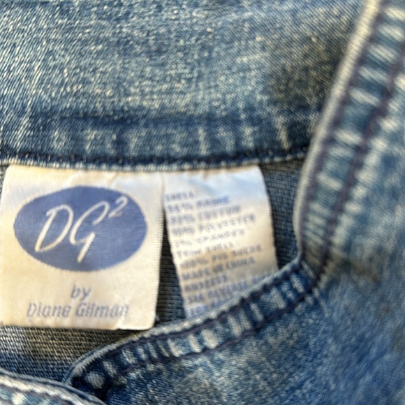 DG2 Diane Gilman denim jeans jacket embossed suede leather turquoise buttons - Picture 3 of 7